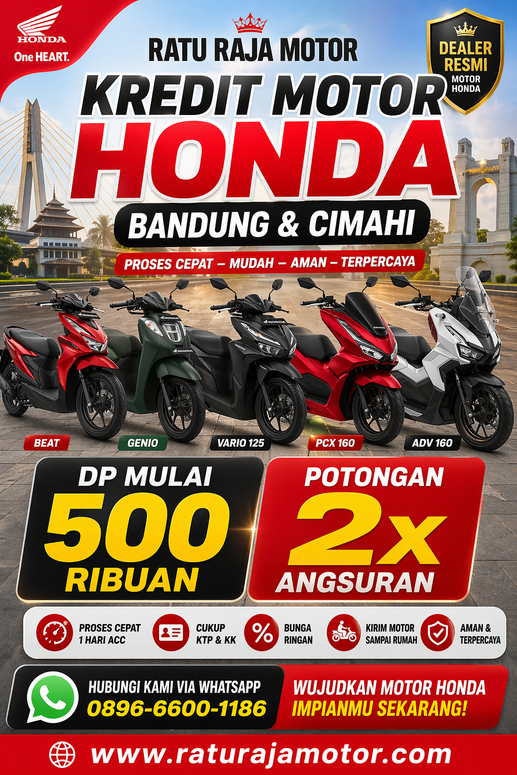 Kredit Honda Beat Bandung DP 500 Ribu Proses Cepat 2026